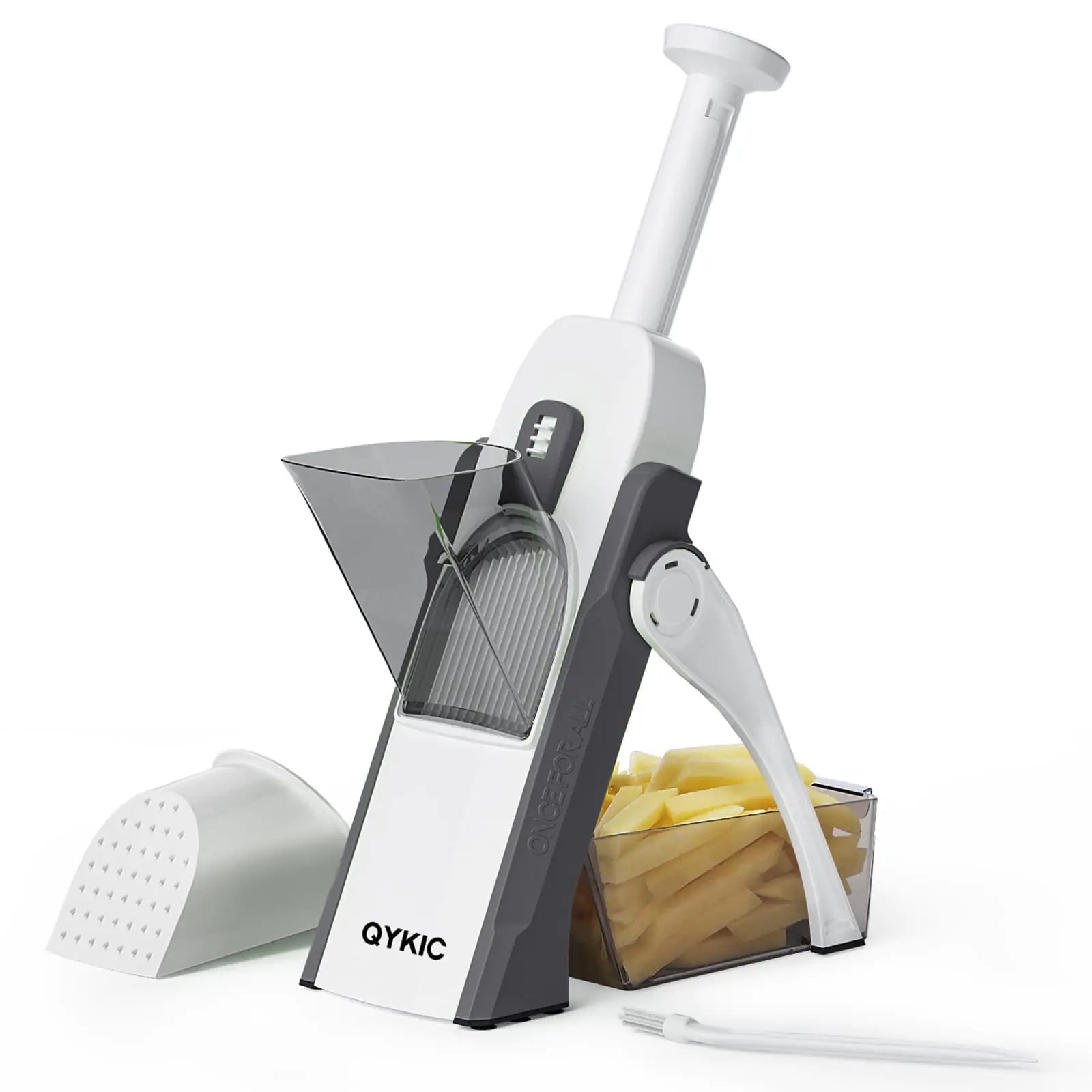 QYKIC Safe Mandoline SlicerPotato Slicer Thickness Adjustable All in 1 Vegetable Chopper Food Slicer Strips Julienne Dice Mode Kitchen Chopping Artifact Fast Meal Prep (Gray)